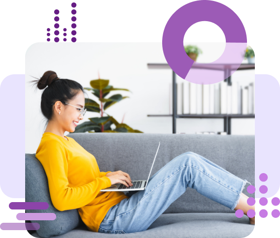 iOffice Product Page Banner Woman Sitting in a Couch with Laptop